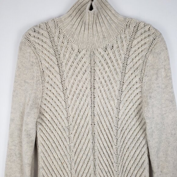 Vince Yak Wool Mock Turtleneck Sweater Oatmeal Chevron Fisherman Womens Size M - Picture 3 of 7